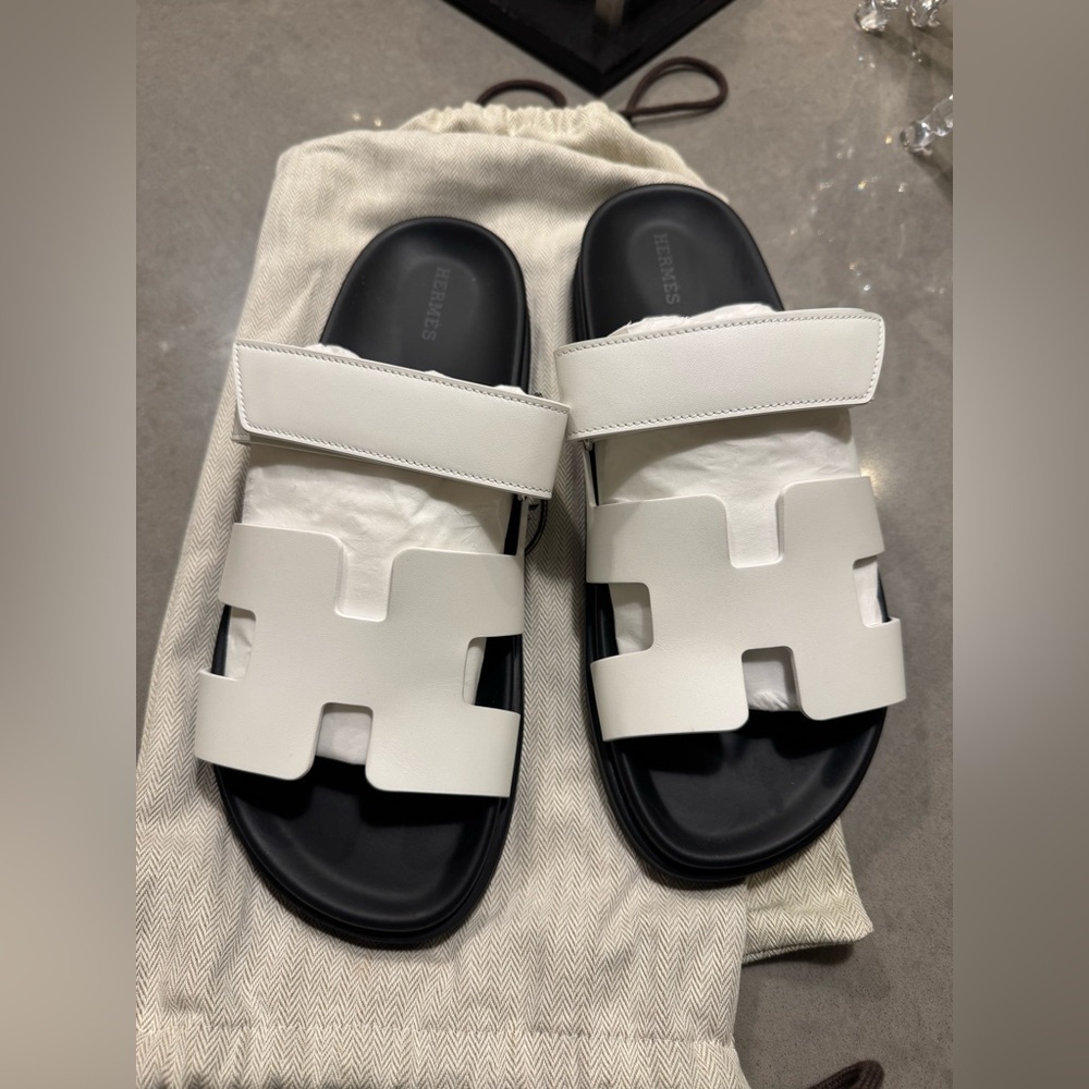 Hermès White and Black chypre Sandals size 41